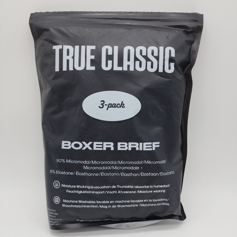 True Classic Boxer Briefs Men's Large Black 3 Pack Micromodal Moisture Wicking